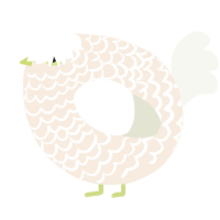 A cream and white chicken with a lace pattern