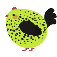 A lime and sable chicken with a speckle pattern