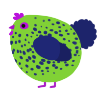 A grass and navy chicken with a speckle pattern