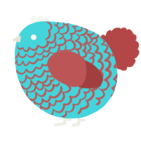 A aqua and red chicken with a lace pattern