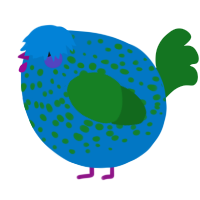 A sapphire and leaf chicken with a speckle pattern