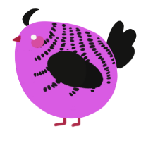 A orchid and black chicken with a half-bar pattern