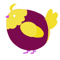 A wine and yellow chicken with a head pattern
