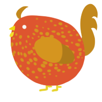 A vermilion and ochre chicken with a speckle pattern