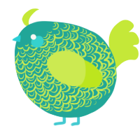 A turquoise and lime chicken with a double-lace pattern