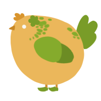A honey and chartreuse chicken with a neck-speckle pattern