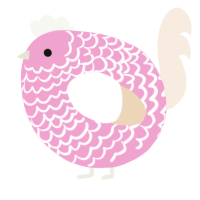 A pink and cream chicken with a lace pattern