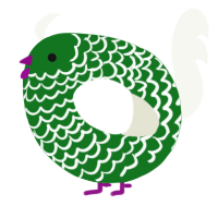 A leaf and white chicken with a lace pattern