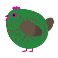 A viridian and bark chicken with a speckle pattern