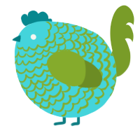 A aqua and chartreuse chicken with a lace pattern