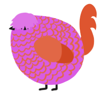 A orchid and vermilion chicken with a lace pattern