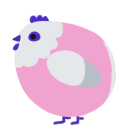 A pink and mist chicken with a head pattern