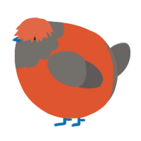 A vermilion and grey chicken with a head pattern