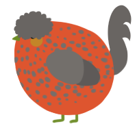 A vermilion and grey chicken with a speckle pattern