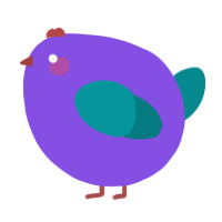 A blurple and teal chicken