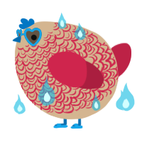 A beige and crimson chicken with a double-lace pattern
