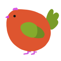 A vermilion and chartreuse chicken