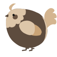 A bark and beige chicken with a head pattern