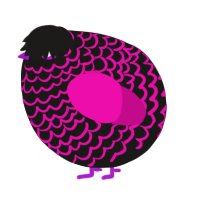 A sable and fuchsia chicken with a lace pattern