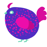 A indigo and fuchsia chicken with a speckle pattern