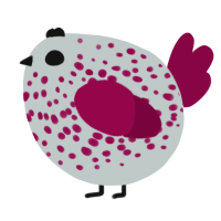 A silver and maroon chicken with a speckle pattern