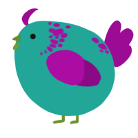 A turquoise and plum chicken with a neck-speckle pattern