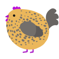 A honey and grey chicken with a speckle pattern