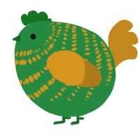 A viridian and ochre chicken with a bar pattern