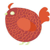A red and vermilion chicken with a lace pattern