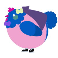 A pink and ultramarine chicken with a head pattern