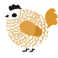 A white and orange chicken with a lace pattern