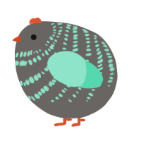 A grey and mint chicken with a bar pattern