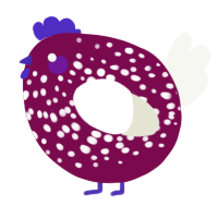 A wine and white chicken with a speckle pattern