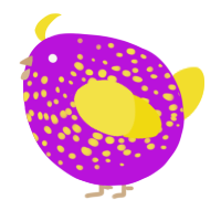 A amethyst and yellow chicken with a speckle pattern