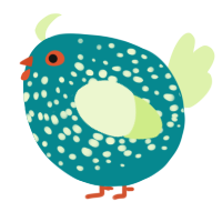 A teal and apple chicken with a speckle pattern