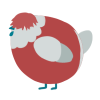A red and silver chicken with a head pattern
