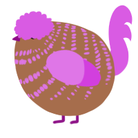 A brown and orchid chicken with a bar pattern