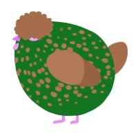 A leaf and brown chicken with a speckle pattern