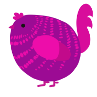 A plum and fuchsia chicken with a bar pattern