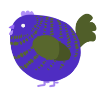A indigo and olive chicken with a bar pattern