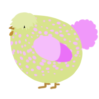 A lemon and lavender chicken with a speckle pattern