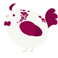 A white and maroon chicken with a neck-speckle pattern