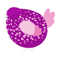 A plum and pink chicken with a speckle pattern