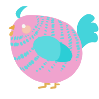 A pink and aqua chicken with a bar pattern