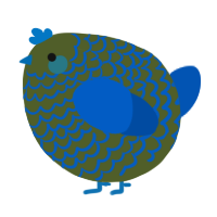 A olive and ultramarine chicken with a lace pattern
