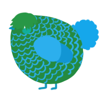 A viridian and sky chicken with a lace pattern