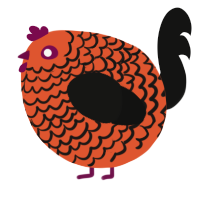 A vermilion and black chicken with a lace pattern