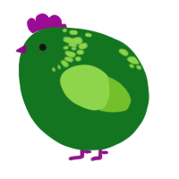 A leaf and grass chicken with a neck-speckle pattern