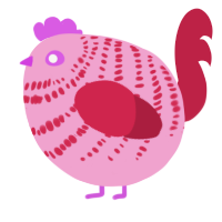 A pink and crimson chicken with a bar pattern