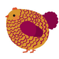 A orange and maroon chicken with a lace pattern